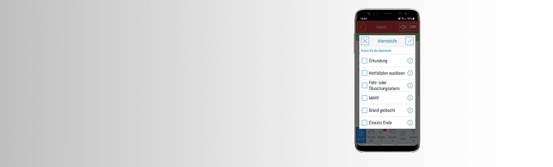 EVALARM-App auf dem Smartphone EVALARM-App – Alarminformationen auf dem Smartphone