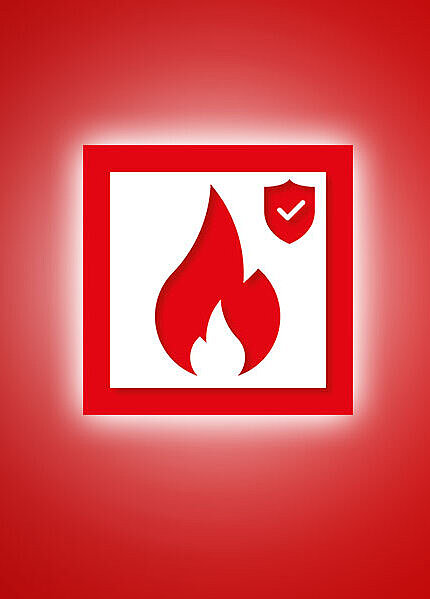 Piktogramm für Brandschutz: Flamme und Schutzschild.