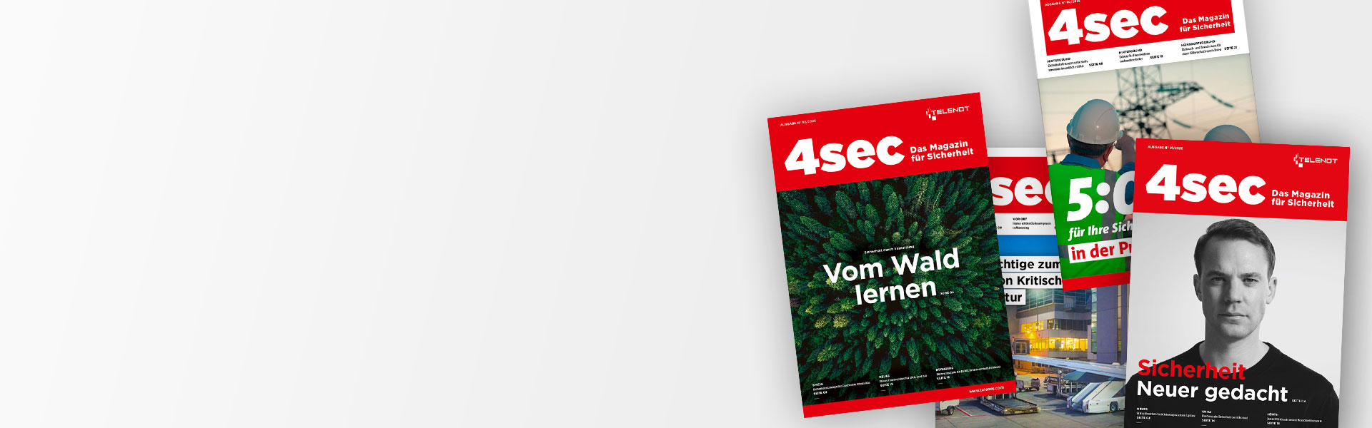 4 verschiedene Ausgaben des Kundenmagazins „4sec“.
